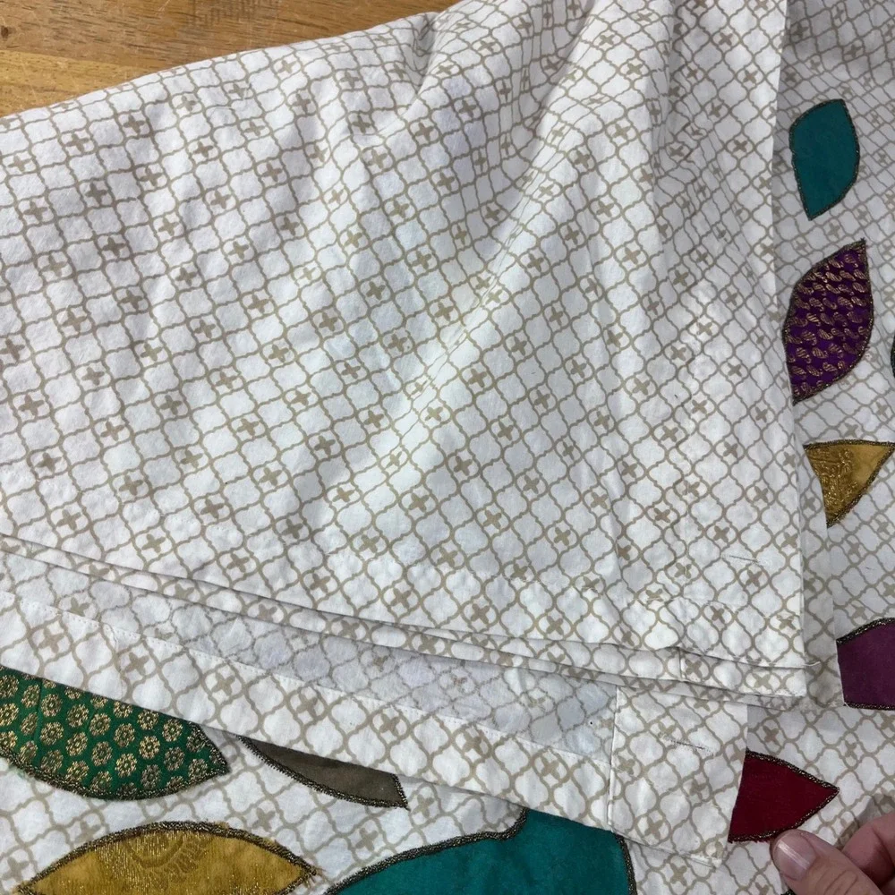 Pier 1 Imports Peacock Applique Cotton Shower Curtain‎ Boho Jewel Tone Vtg